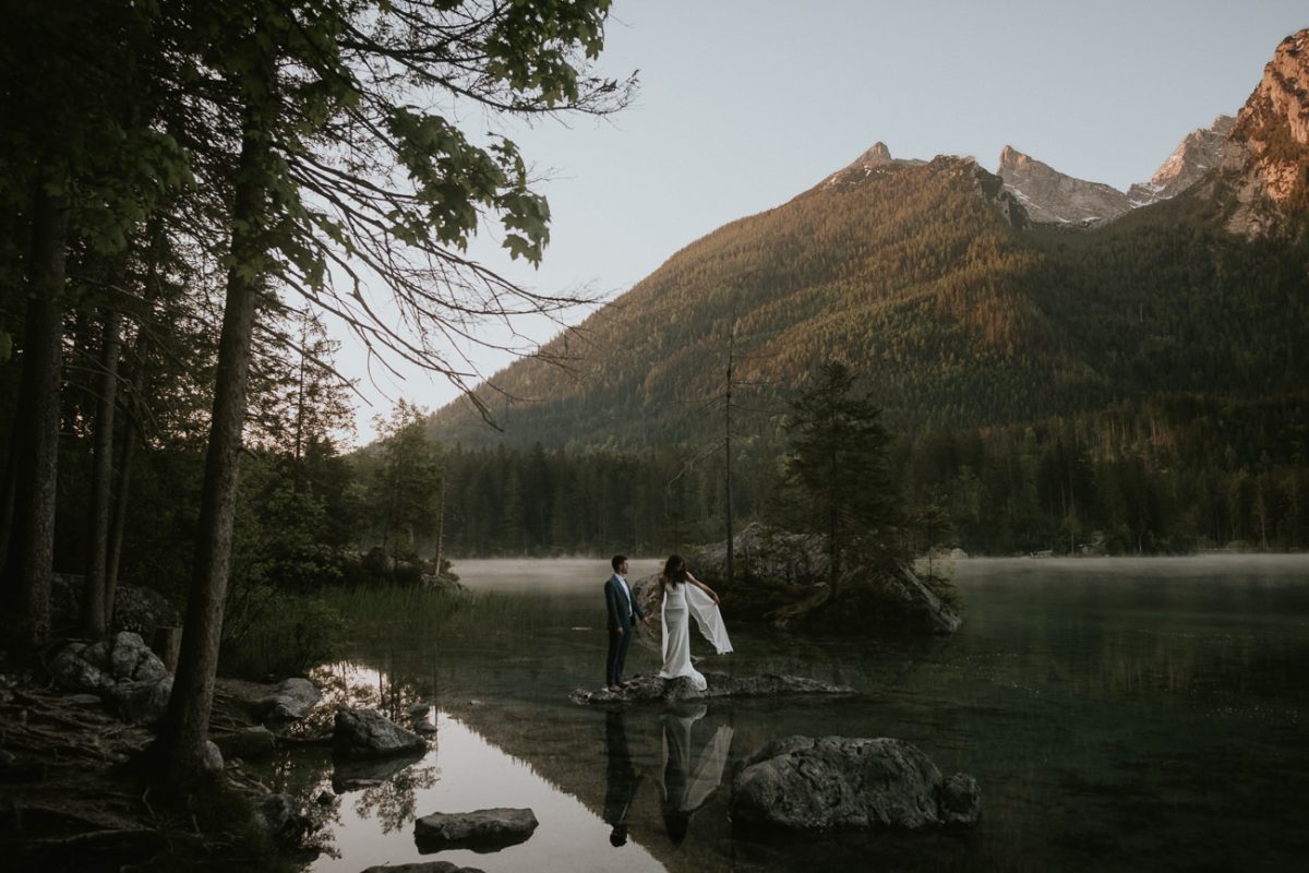 A bride and groom at their Lake Hintersee elopement