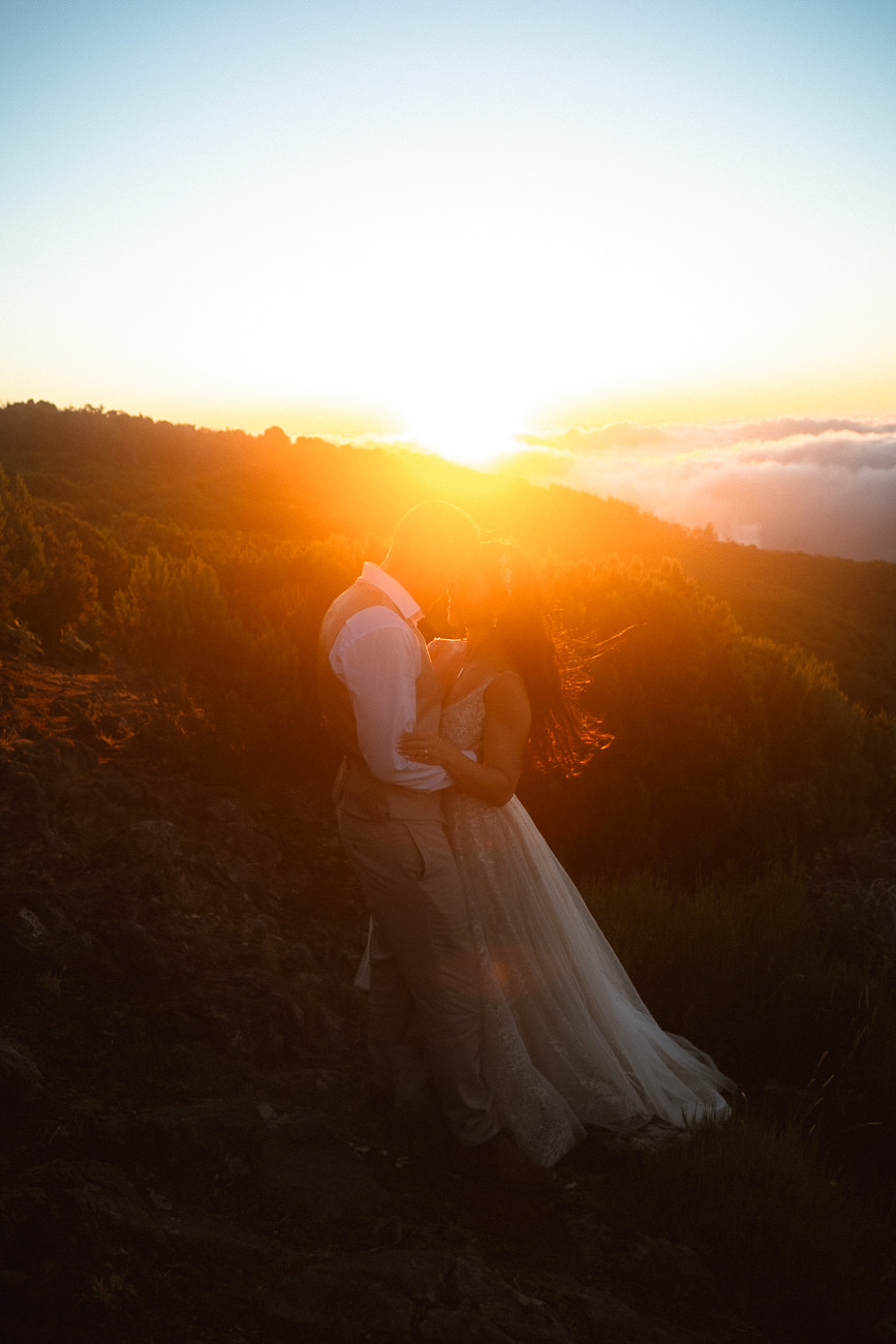 An elopement couple at sunrise in Madeira