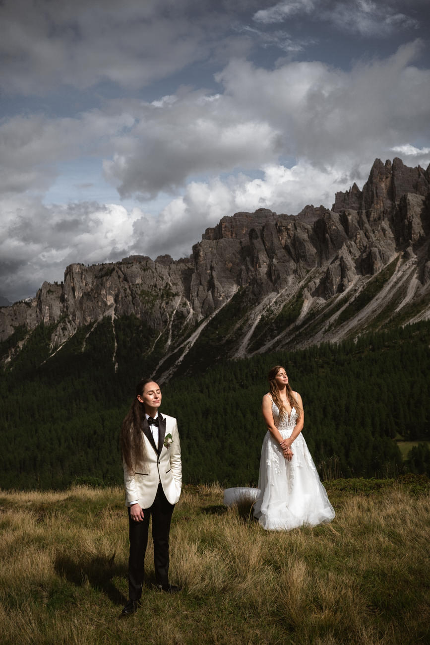 A lgbtq+ couple eloping in the Dolomites