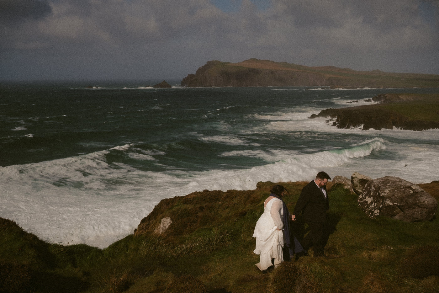 A bridal couple during their Dingle elopement in Ireland