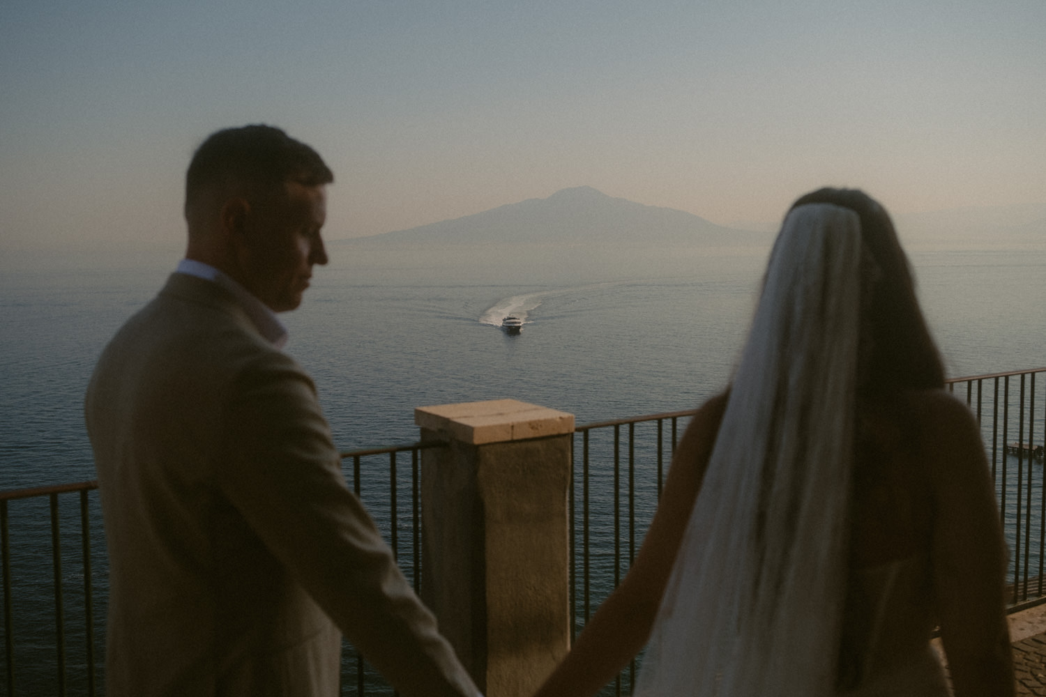 A bride and groom on their wedding day in Sorrento